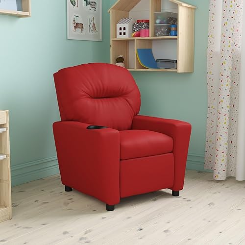 Miniatura 30 de Flash Furniture Chandler LeatherSoft - Silla reclinable para niños con portavasos y reclinable de seguridad, silla reclinable contemporánea para