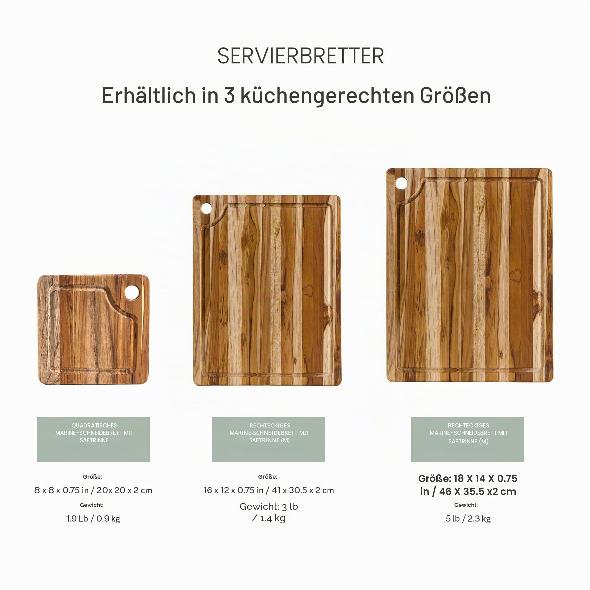 Teakhaus Marine Schneidebrett mit Saftrille, 46×36×2 cm, FSC-Teakholz | Holzbrett mit Aufhängevorrichtung, messerfreundlich, langlebig, für Fleisch, Gemüse und Kräuter geeignet
