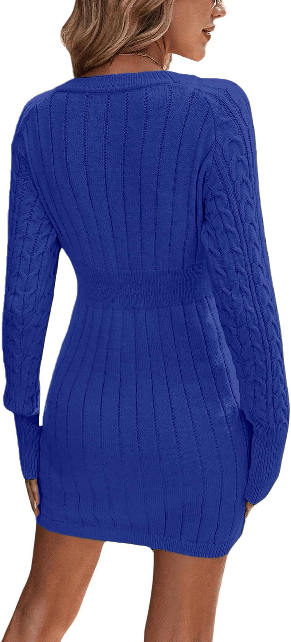 ELFIN Robe en Tricot Moulante pour Femme - Élégante Robe d'automne et d'hiver - Col Rond - Manches Longues - Robe décontractée - Mini Robe Sexy en Tricot
