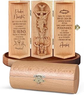 Jesuspirit - Christian Decor, Catholic Wooden Statues, Sculpture Nativity Family, Statue of Jesus, Virgin Mary Statue, Home Decor - Openable Wooden Cylinder Sculpture of Jesus (Padre Nuestro - S)