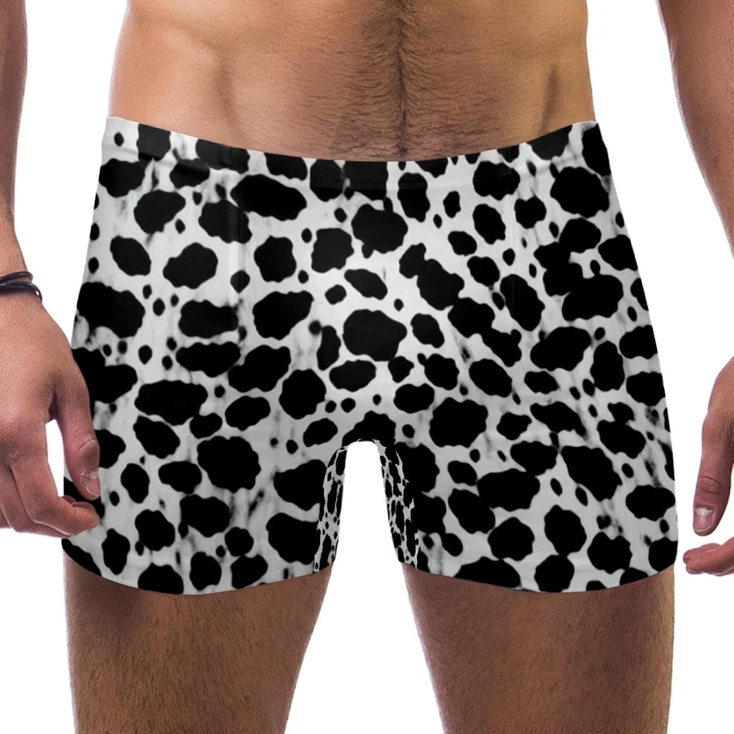 Mens Black Leopard Print-1786 Swim Trunks Elastic Waistband Short Mens Bathing Suit, S,