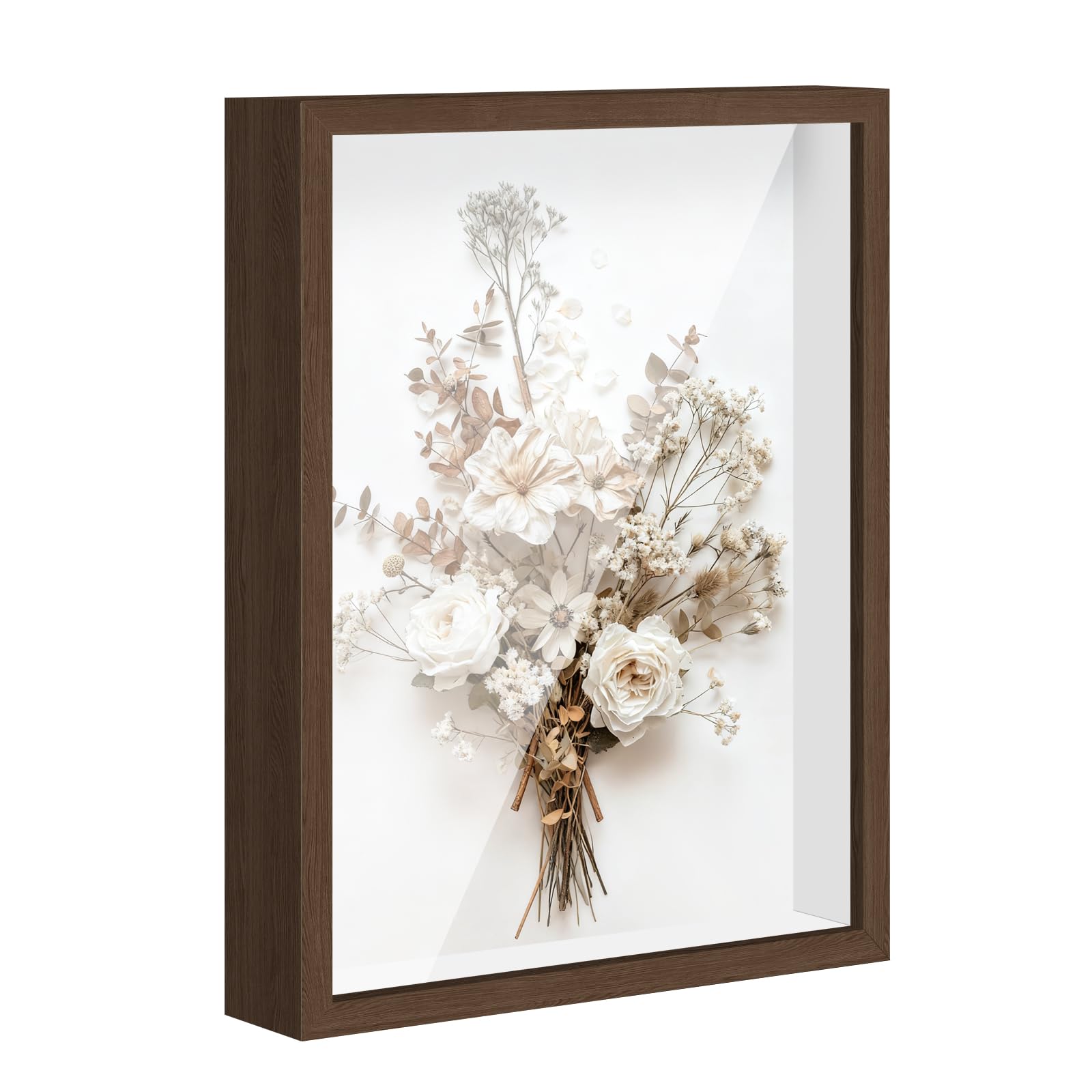 Woobroo A4 Box Frame for Crafts 3D Deep - 3D Shadow Display Case for Objects up to 3cm for Crafts, Anniversary, Wedding, Graduation (Coffee Wood Color)