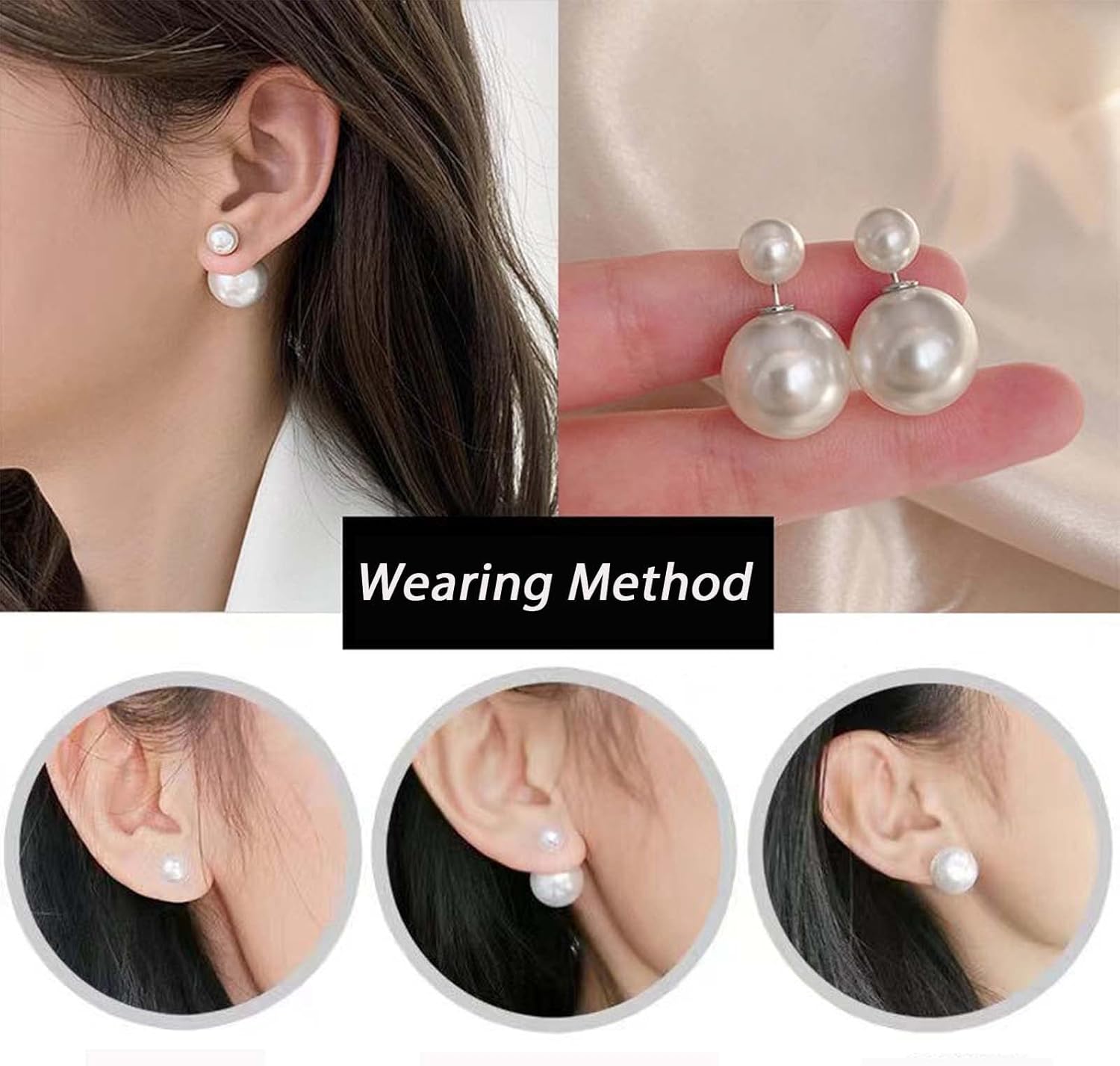 Boho Pearl Ear Jacket Earrings Vintage Pearl Earrings Silver Front Back Earrings Double Side Pearl Stud Earrings Jewelry for Women - Image 5