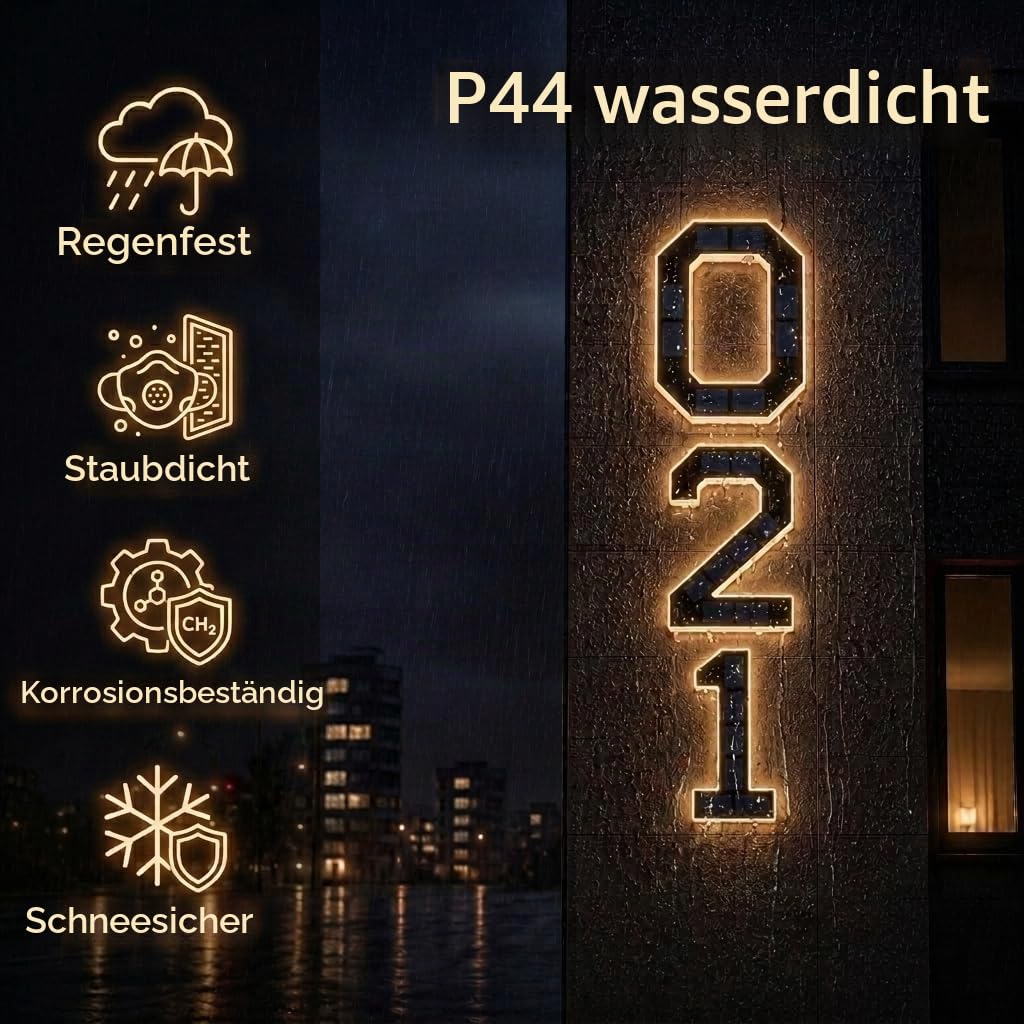 Wasserdichte Solar Hausnummer Beleuchtet für den Außenbereich (Number 1, 23cm)