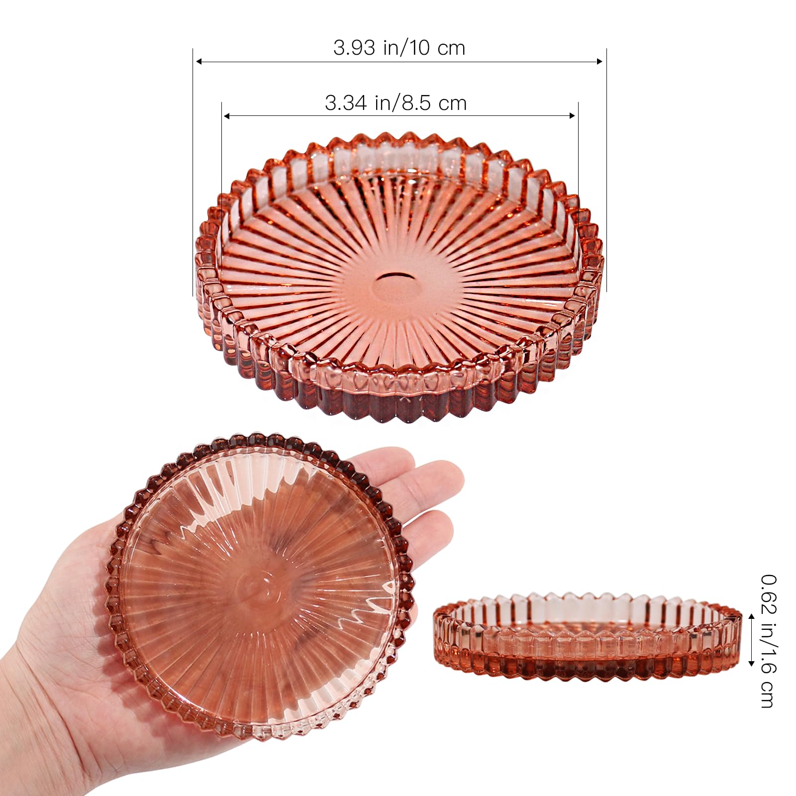 HofferRuffer Set di 6 portacandele in vetro, 10 cm, rotondi, per candele a pilastro, colore: marrone rossastro