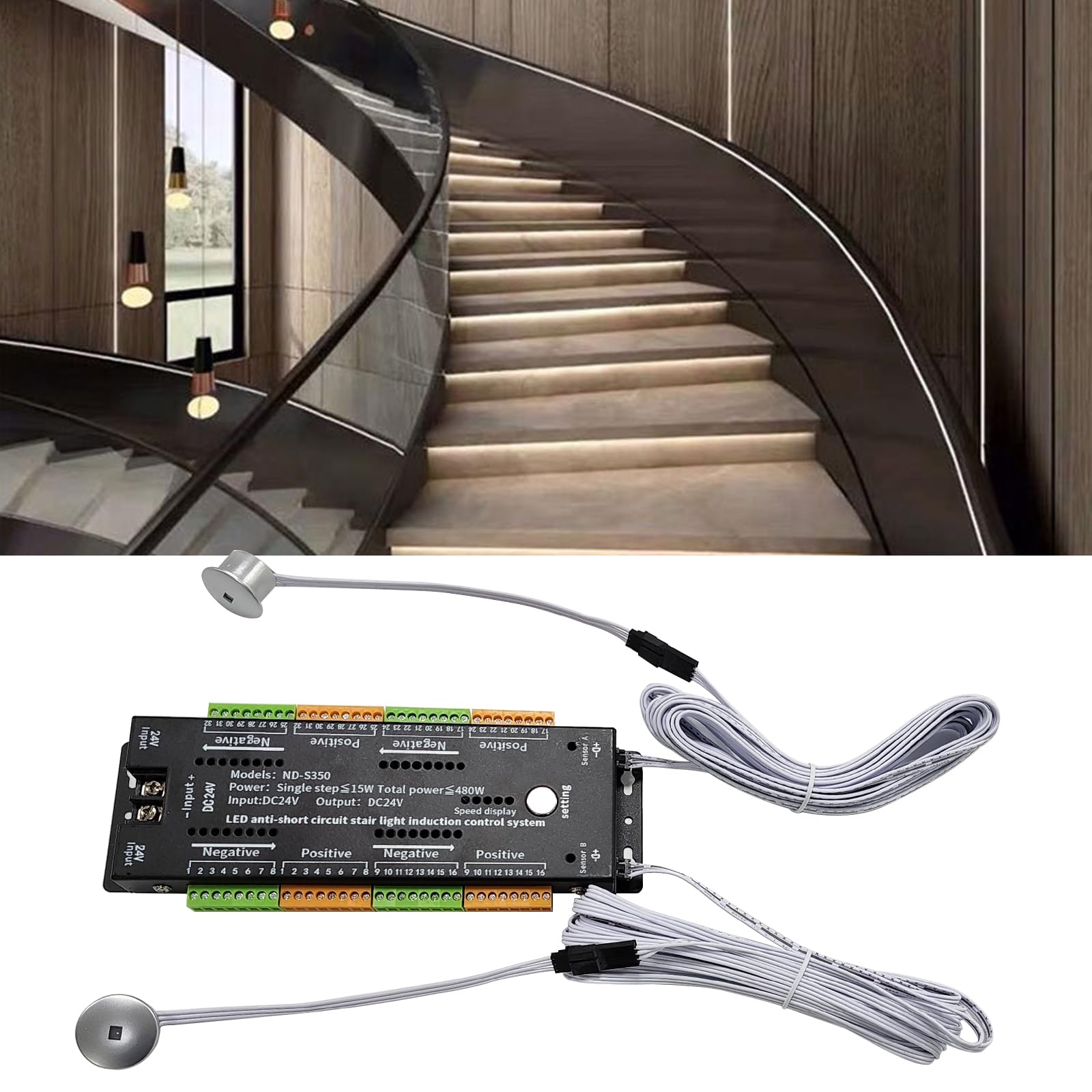 LED-Treppenstufenbeleuchtung Controller mit Bewegungsmelder,DC 24V LED Treppenlicht Controller Kurzschlussschutz