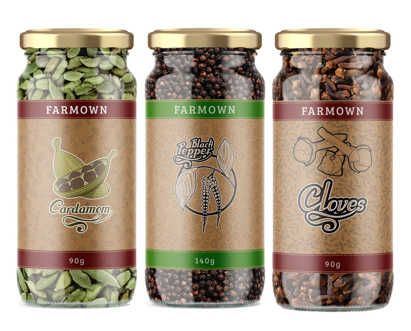 Farmown Green Cardamom (90g), Black Peppercorn (140g), Clove (90g) 3 in 1 Pack (B08K38DPSM) Amazon Price History, Amazon Price Tracker