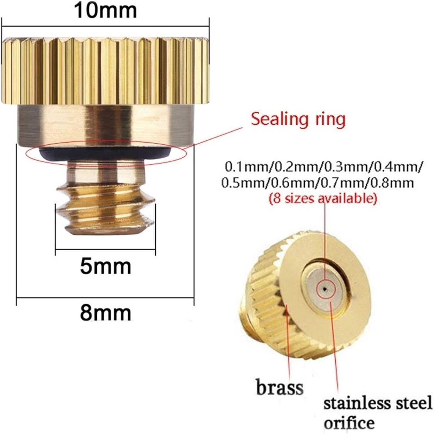 100Pcs Misting Nozzles Kit for Cooling System, Brass Mister Nozzles, Garden Water Mister, Fog Nozzles for Patio Outdoor Misting System (Size : 0.1mm)