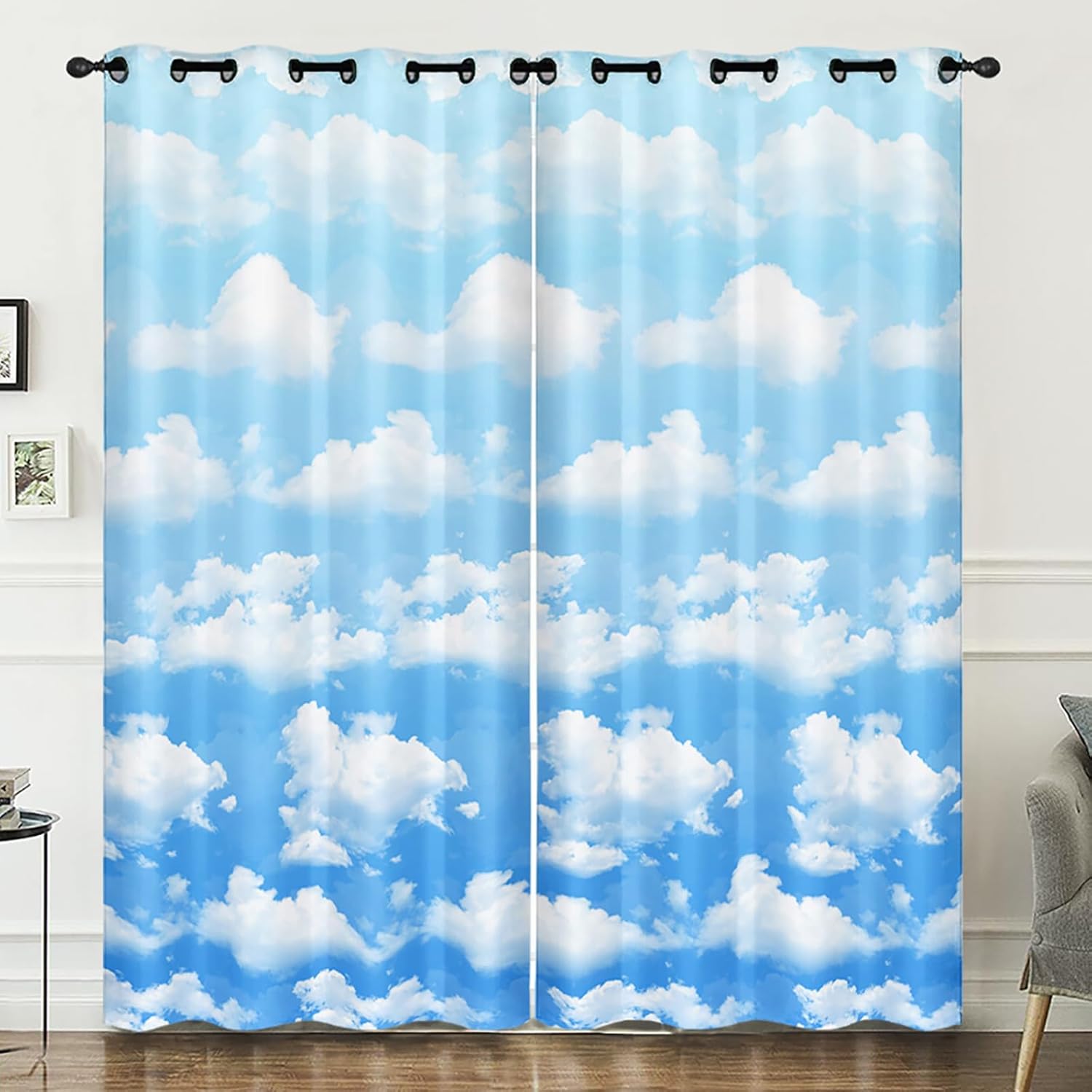 Axolotl Blue Cloud Curtain Set 52" x 90" Inches,2 Panels,Light Curtain,Cloud Window Drapes,Sky and White Clouds Design Window Treatments Room Decor Sky Blue Curtains for Women Men