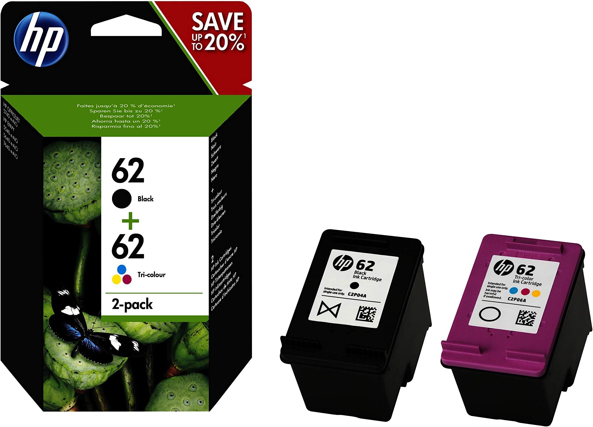 HP C2P04AE 62 Original Ink Cartridge, Black, Single Pack (Package may