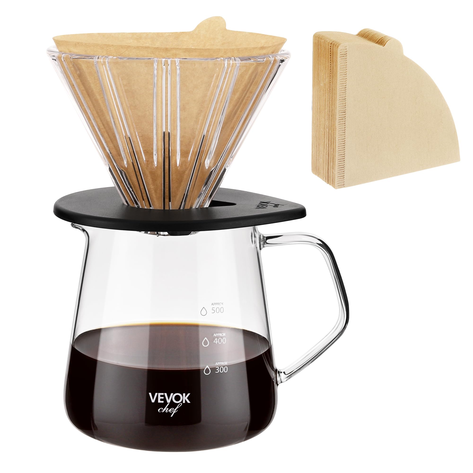VEVOK CHEF Cafetière à verser en verre haute résistance et finitions ergonomiques soignées