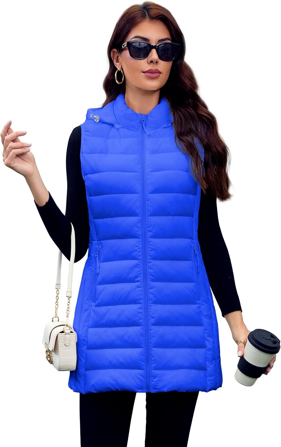 Long Puffer Vest for Women with Hood Lightweight Packable Sleeveless Vest for Spring, Fall & Winter