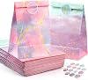 Pack of 12 Children's Birthday Gift Bags with 18 Stickers Gift Bag Birthday Colourful Party Bag Bags Small Paper Bags for Celebrations Birthdays Weddings