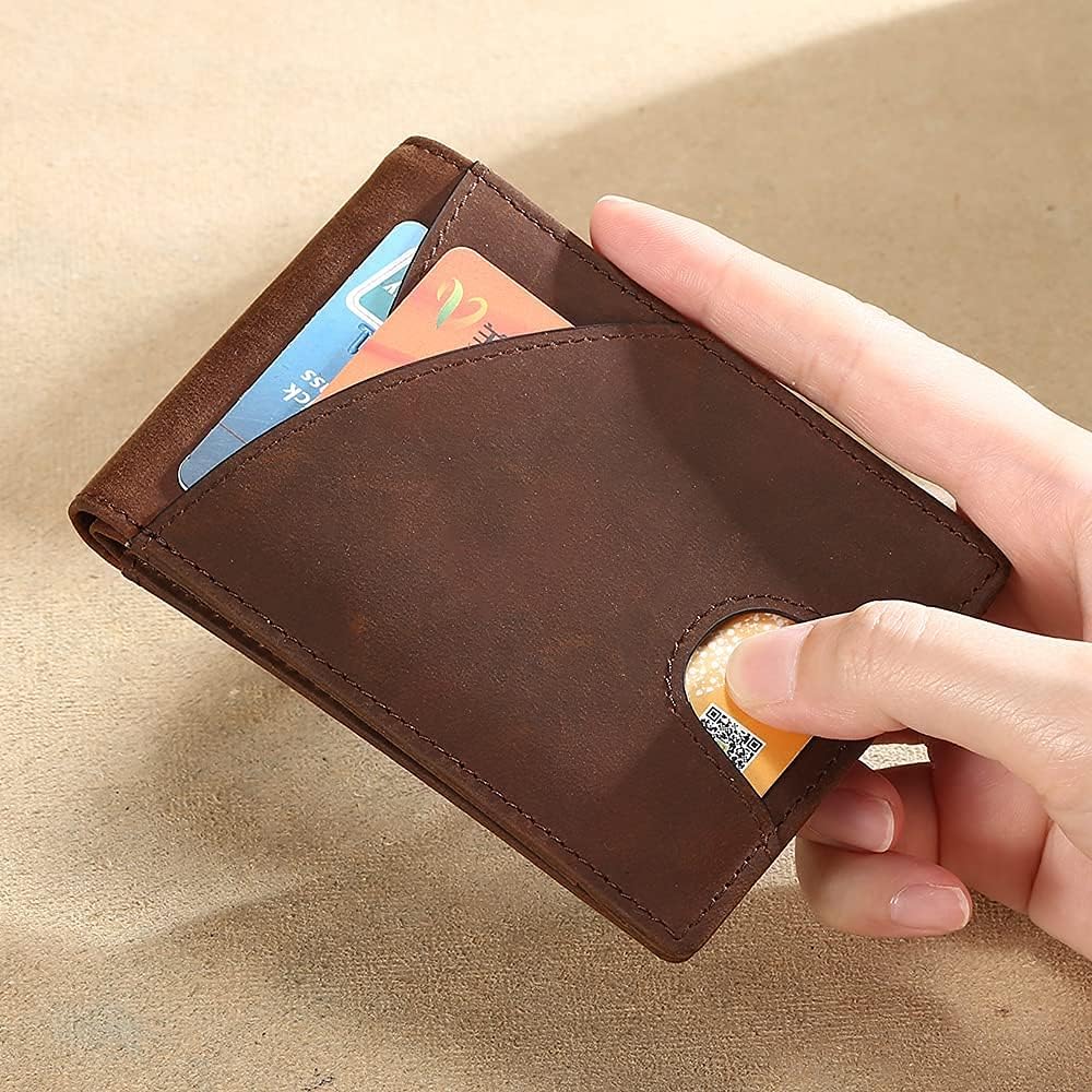 Miniatura 6 de MANBANG Billetera para hombre con cremallera de cuero genuino RFID tarjeteros de piel de vaca con cremallera bolsillo para monedas, carteras