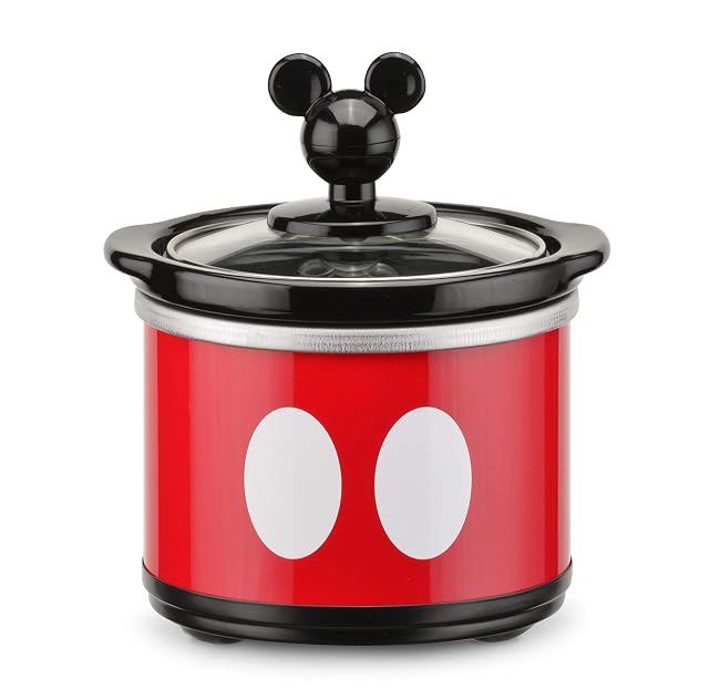 Disney Mickey Mouse 20-Ounce Mini Slow Cooker by Select Brands - Microwave- Dishwasher-Safe Mini Dipper - Perfect for