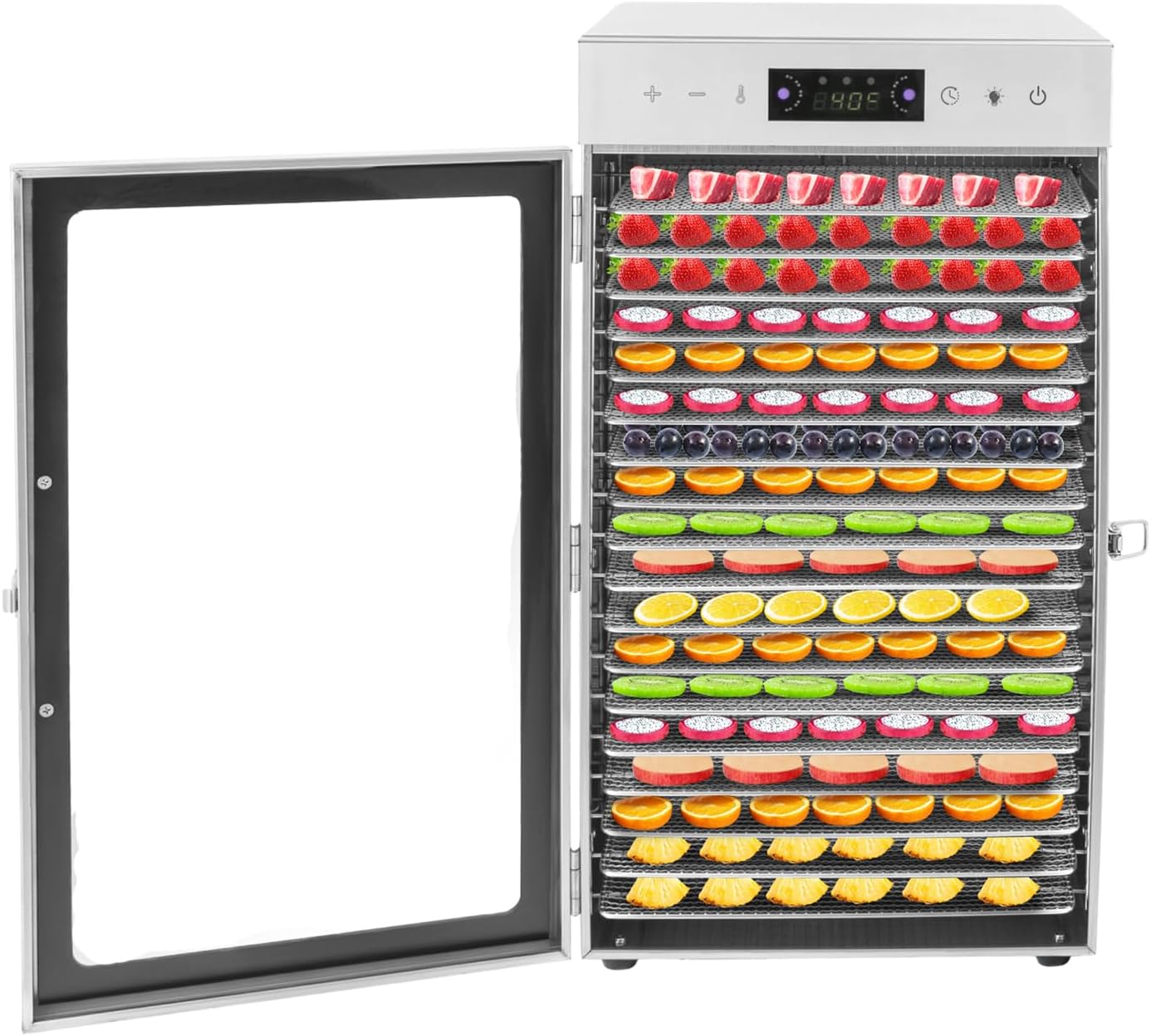 Food Dehydrator with 18 Grids, 800W, Stainless Steel, Silver, Rectangular, Countertop, 86-194, 0-24 H