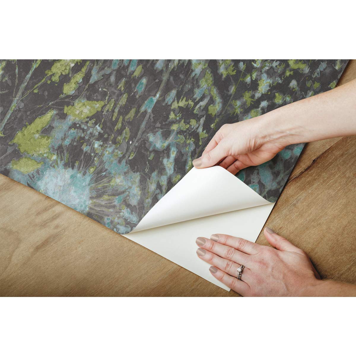 RoomMates RMK11743WP Dandelion Peel and Stick Wallpaper, Black/Teal, 52 x 503 cm - Image 4
