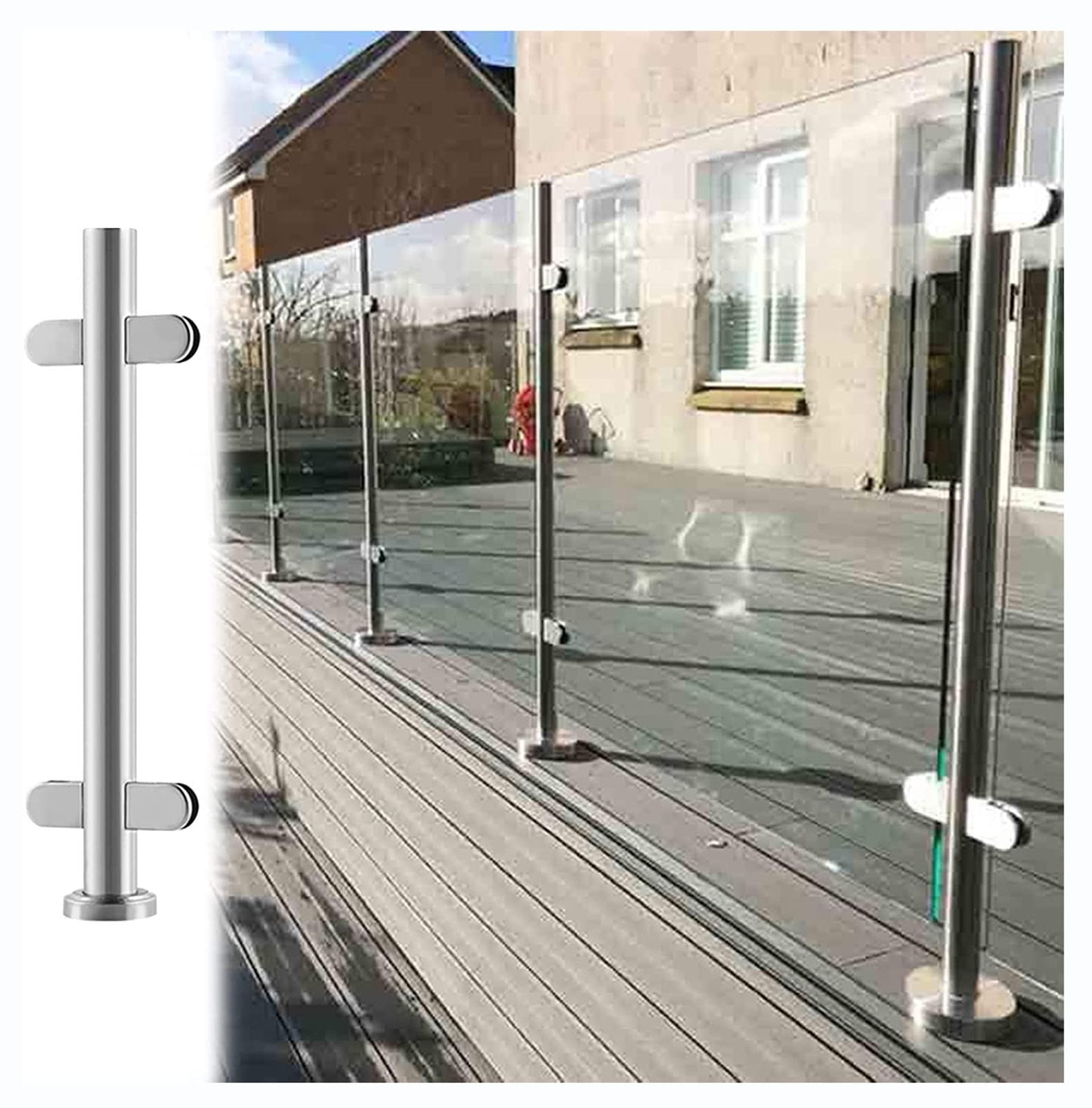 Système de garde-corps rond avec poteau de balustrade en verre 130cm
