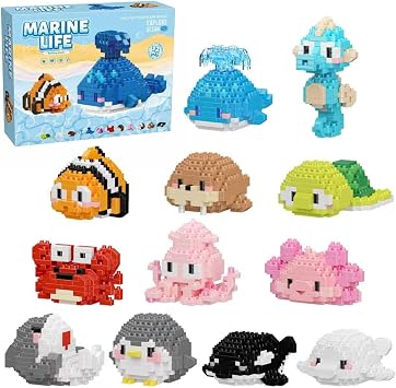 Animal Party Favors, 12 Mini Micro Building Block Sets, Sea Animals