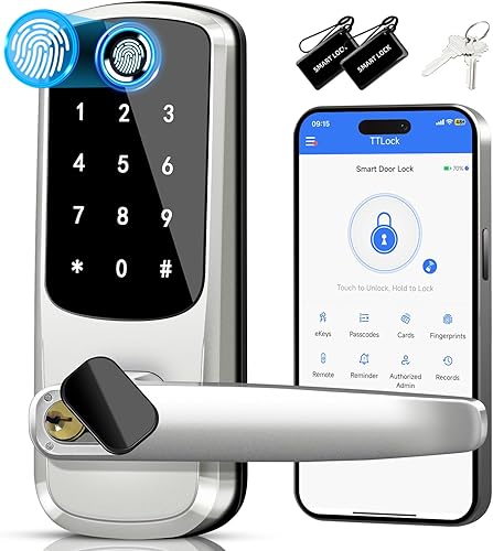 Cerradura de manija de puerta inteligente con teclado, cerradura de puerta de entrada sin llave, cerraduras inteligentes para puerta delantera,