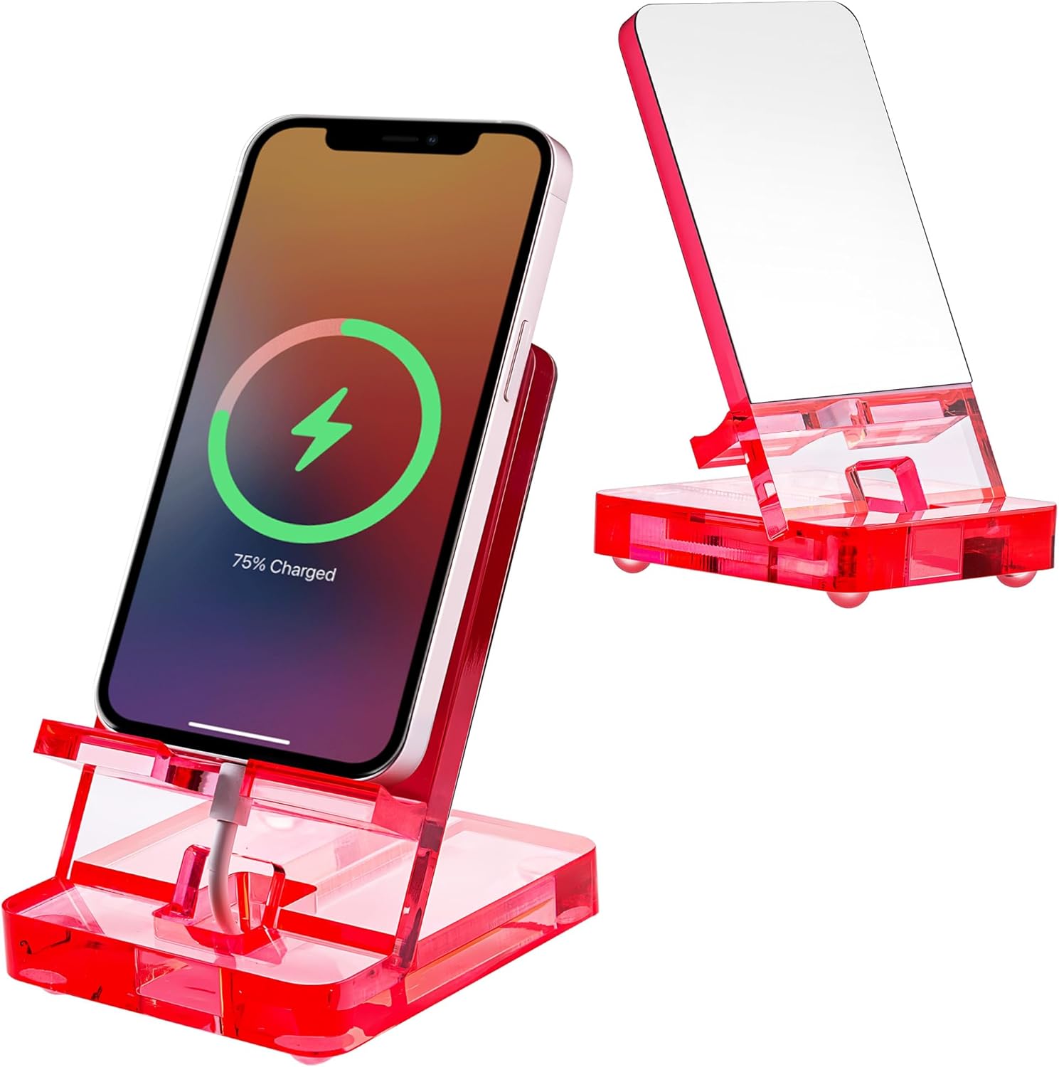Removable Acrylic Desktop Cell Phone Holder with Flat Mirror (Pink)