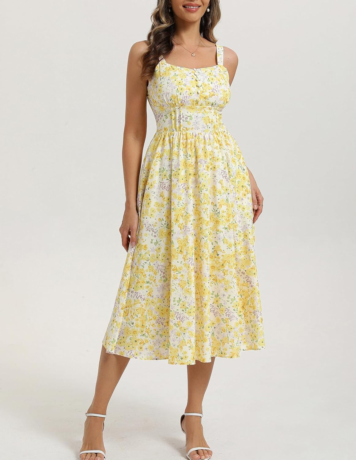 Belle Poque 2026 Summer Floral Dress for Women Sleeveless A-line Sundress Elegant Midi Flowy Beach Dress with Pockets - Image 6