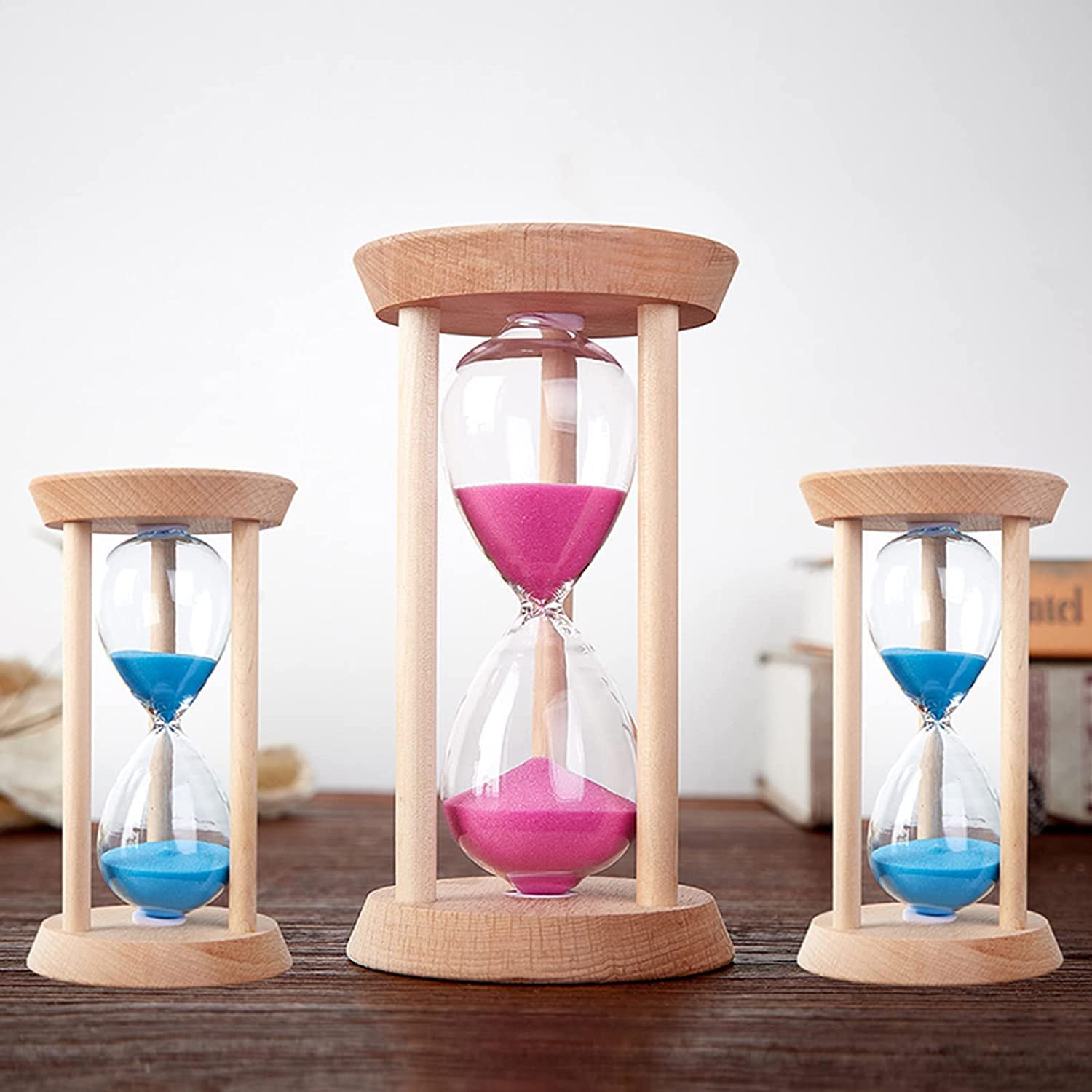 Temporizador, 3 Relojes de Arena Colores anticaídas, Ideales for la Cocina, Aprendizaje Infantil y decoración(Blue,(3+5+30) Minutes)