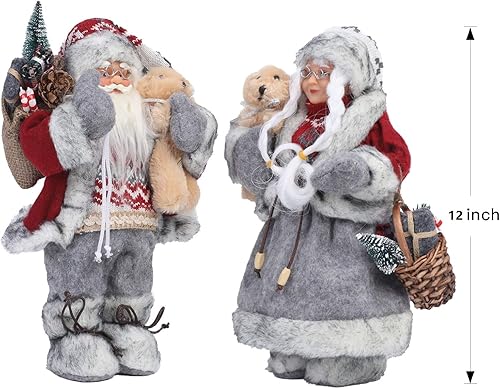 Miniatura 2 de Figuras de Papá Noel de Navidad, 12 pulgadas, par, hechas a mano, trineo en brazos, muñeca de Papá Noel, decoración de Papá Noel, un par de dos
