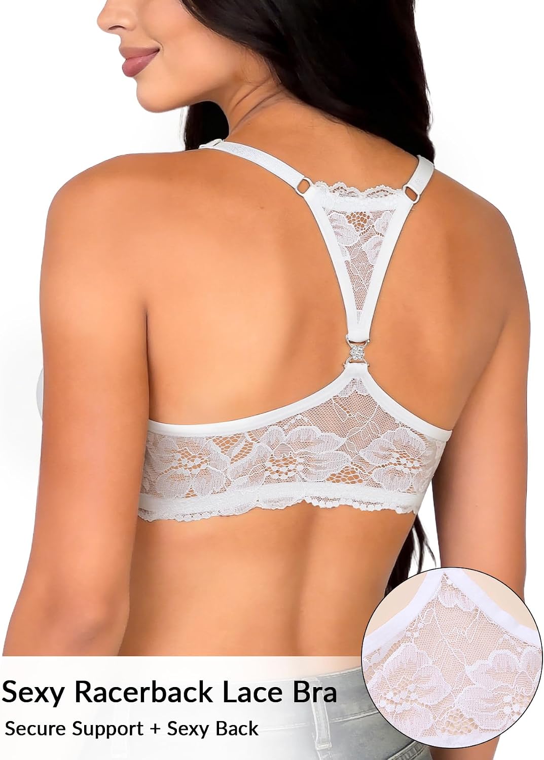 Women's Sexy Push Up Lace Bra, Front Closure Lace Underwire Bras, Backless Bra with Sexy Back Plunge Bras for Women