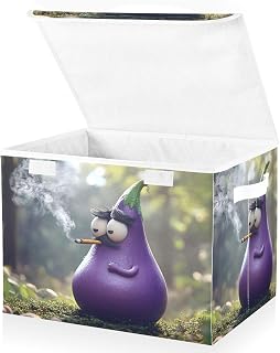 Eggplant Funny Forest Large Storage Bins with Linen Foldable Storage Cubes Fabric Closet Organizer Containers box with Flip-Top Lid for Home Office 16.5 x 12.6 x 11.8 IN
