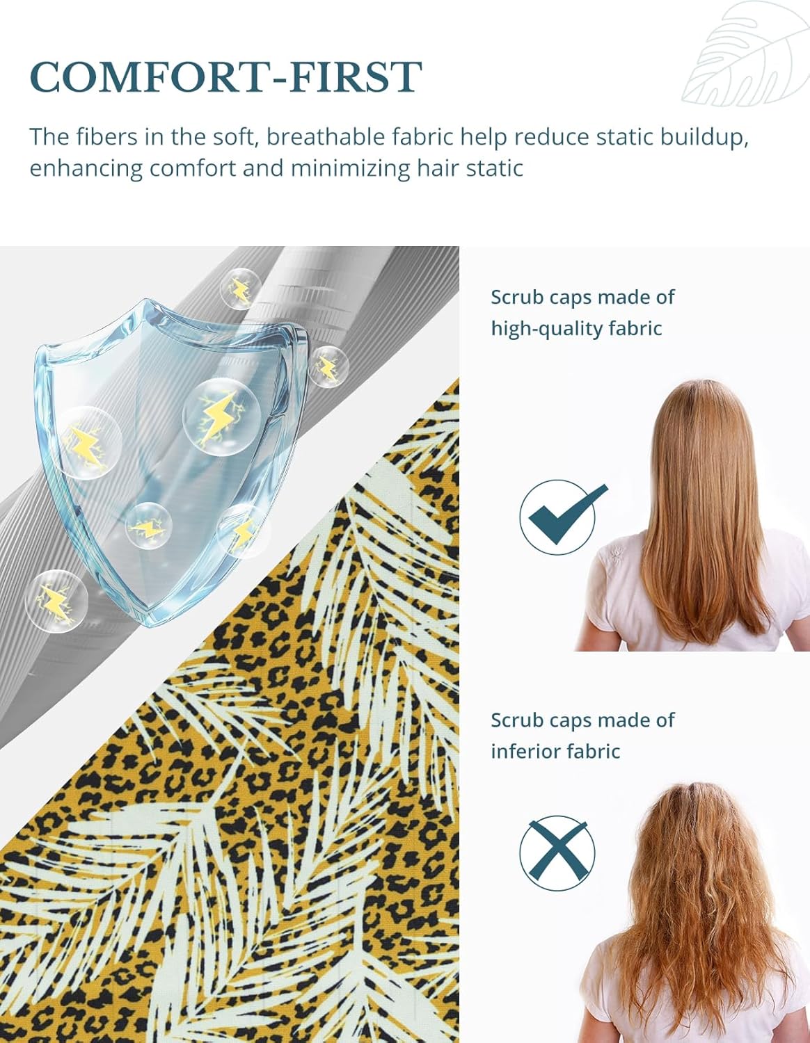 Scrub Caps Women Ponytail – Leopard Palm Double-Sided Printed Surgical Hat with Buttons and Sweatband, Soft Nurse Cap for Long Hair, Helps Reduce Static Buildup - Image 3