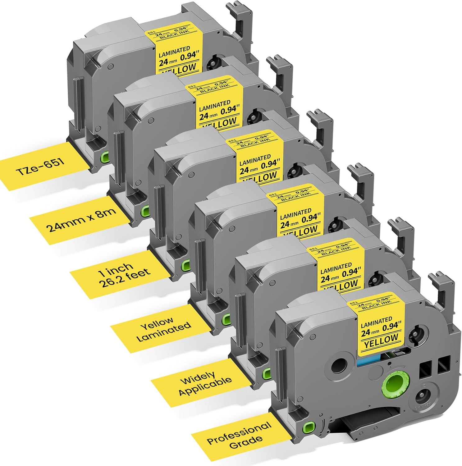 6x Replace for Brother Label Maker Tape 24mm Yellow Laminated TZe TZ Tape 24mm 0.94 TZe-651 Compatible with Brother P-Touch Label Maker Refills Yellow 1'' TZe651 for PTD600 610BT P700 710BT 750W 910BT