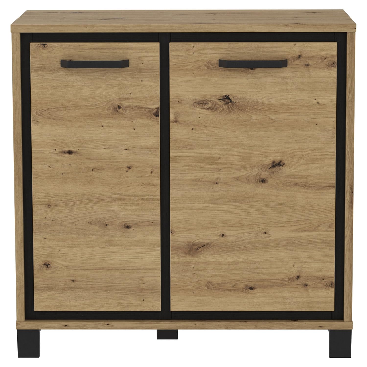 Forte TRONDHEIM Kommode 2 Türen, Holzwerkstoff, Artisan Eiche/Schwarz Eiche, B x H x T: 91,4 x 91,2 x 41,5 cm