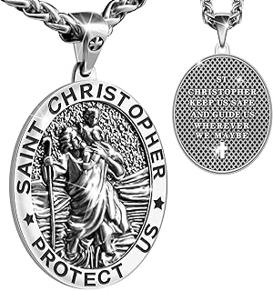 Saint Christopher Necklace St Christopher Medal Bless Safety Religious Pendant Gift for Men, Women, Family, Parent, Friend