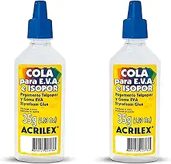 Kit com 2 Colas para Isopor e EVA Acrilex 35g – Alta Aderência, Secagem Transparente e Aplicação Precisa para Artesanato, Escolar e Projetos Criativos