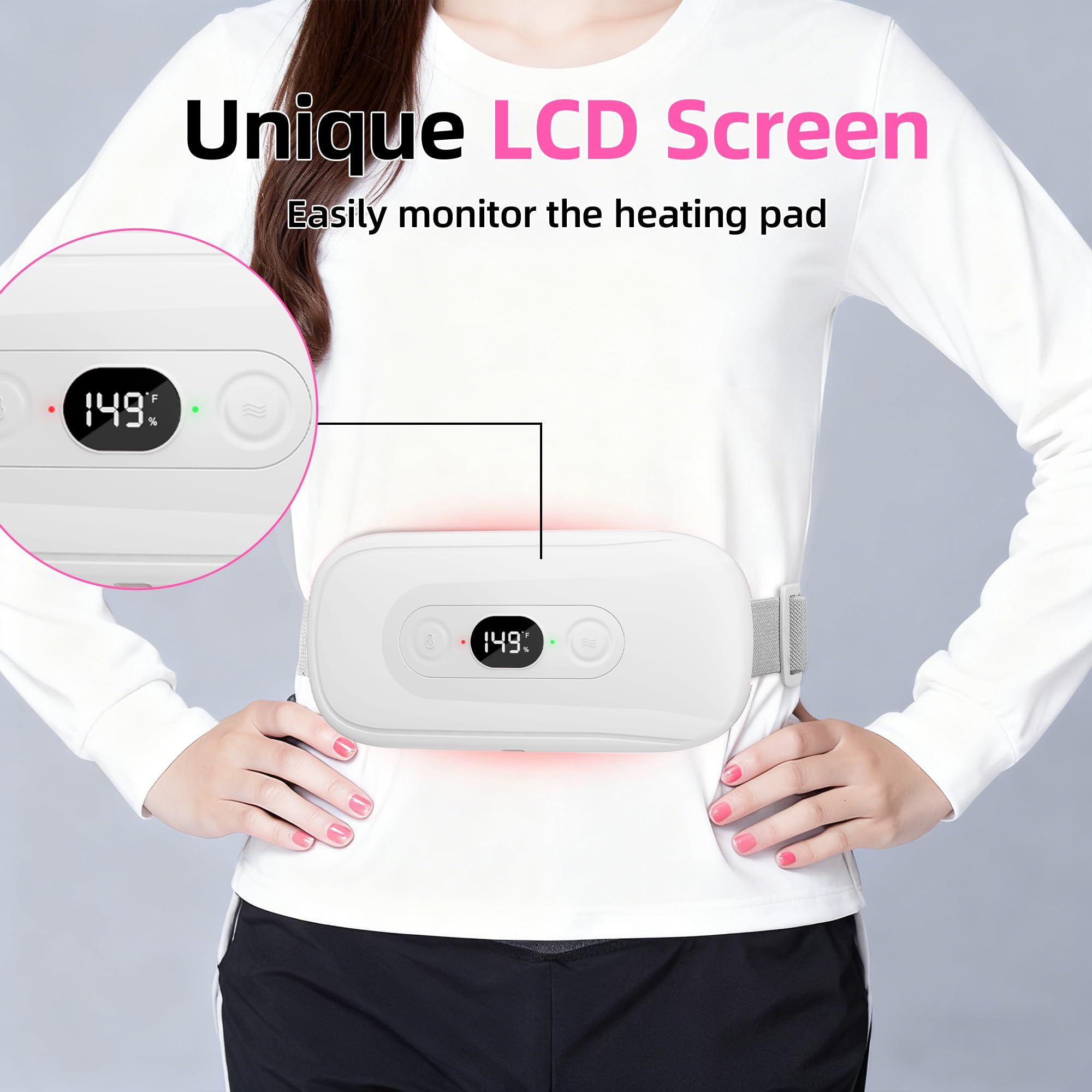 Almohadilla térmica eléctrica portátil menstrual: 6 niveles de calor, 6 modos de vibración, temporizador de 30 a 60 minutos, almohadilla térmica inalámbrica para viajes, calambres, alivio del dolor