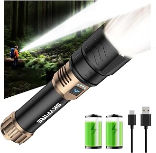 SKYFIRE LED Flashlights High Lumens,10000mAh Super Bright Rechargeable Flashlight,Zoomable,Four Modes,Waterproof Flash Light for Camping Essentials,Outdoor and Home Emergencies-No Lens