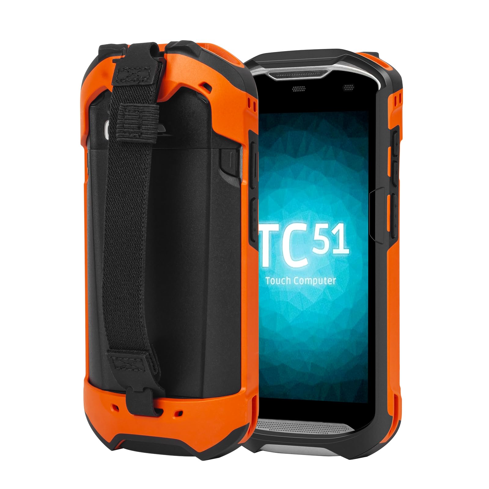 Rugged Protective Cover Case with Anti-Slip Hand Strap for Zebra TC52X Barcode Scanner, Shockproof Bumper Case for Touch Mobile Computer (Orange),Only