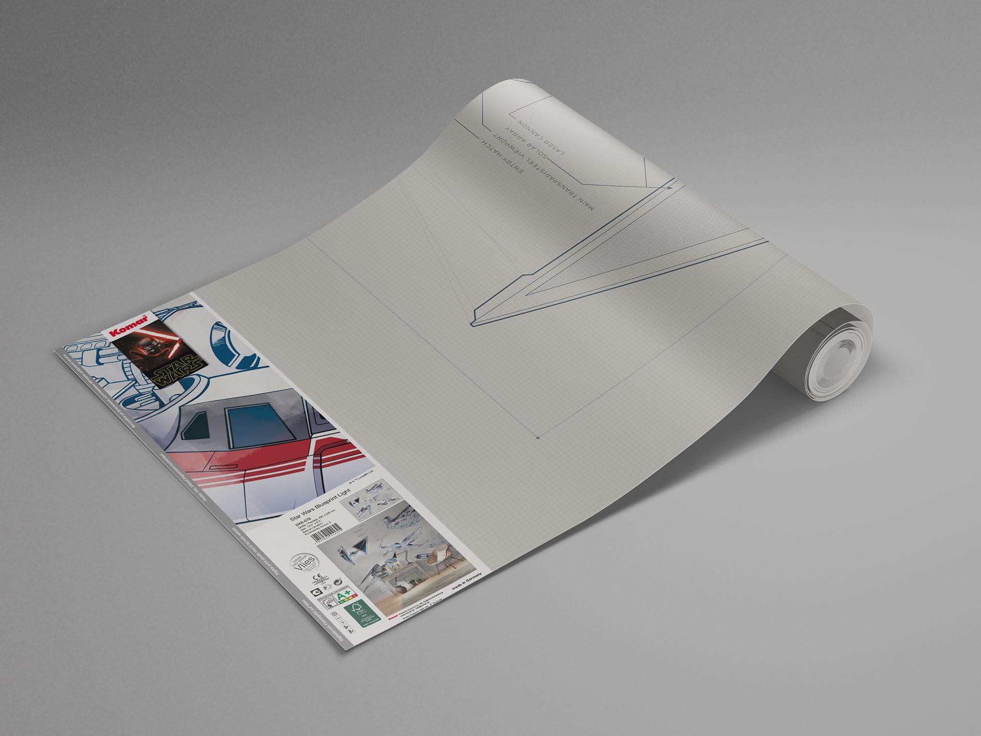 Komar Star Wars Blueprint Light | Rozmiar: 400 x 280 cm (szerokość x wysokość), szerokość 50 cm | tapeta, obraz ścienny, dekoracja, pokrycie ścienne, pokój dziecięcy, DX8-078 fototapeta z włókniny,