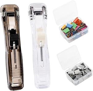 2 pièces agrafeuse à clip portable, agrafeuse à clip réutilisable comprend 100 clips réutilisables, outil d'agrafage compact à main pour documents de bureau, école, maison