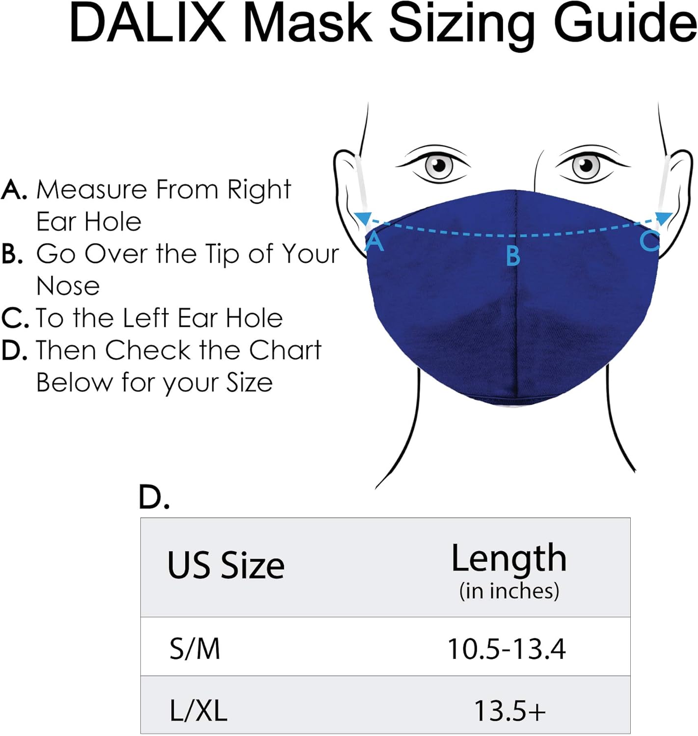DALIX Cloth Face Mask Reusable Washable Made in USA - Royal Blue S-M (10 Pack)