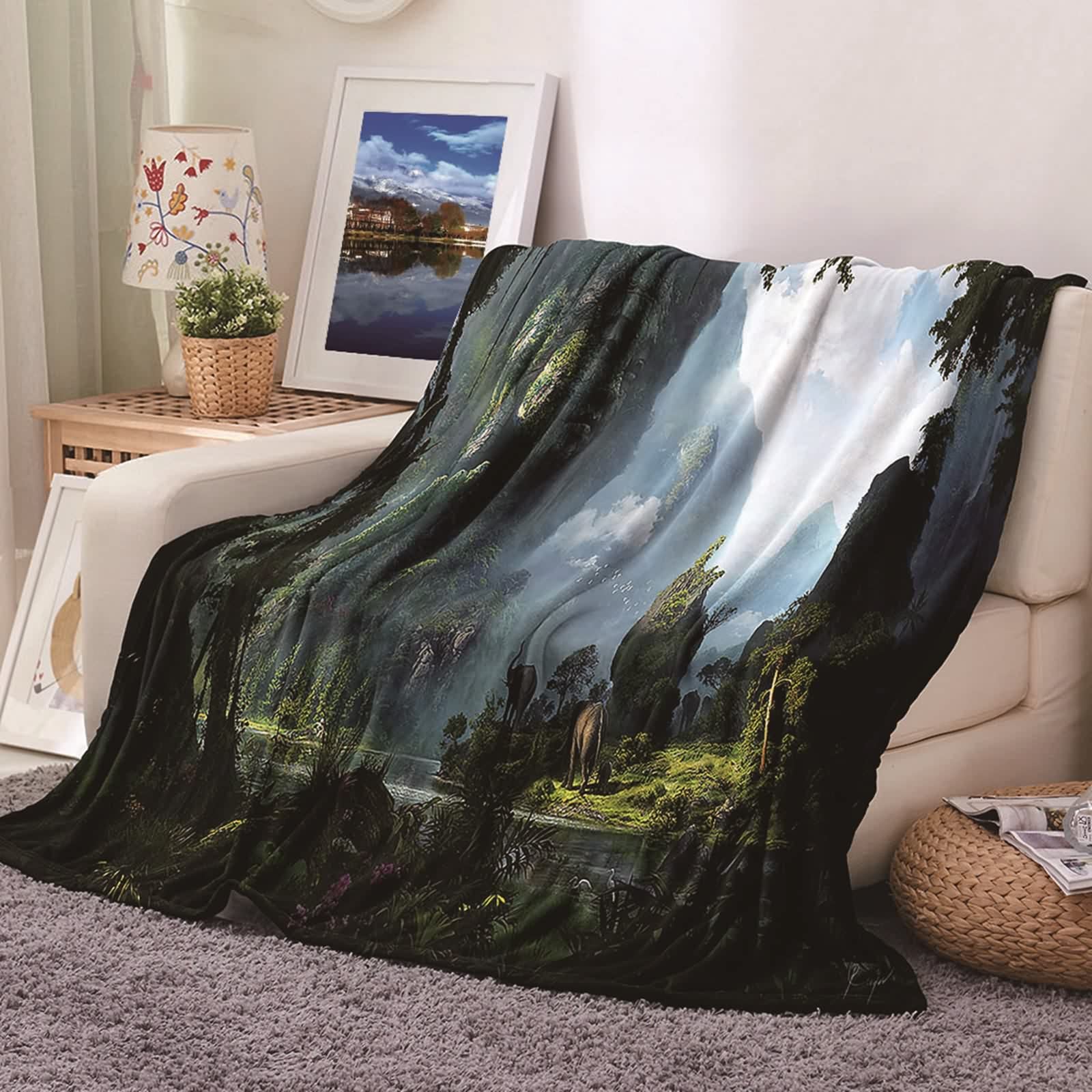 Couverture plaid 180x200cm en flannel haut de gamme finition velours imprimé artistique