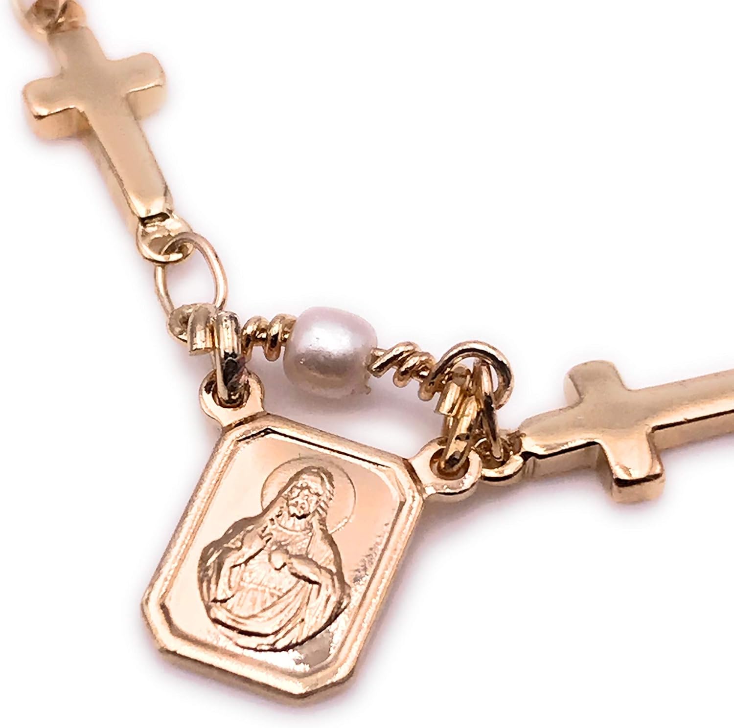 LESLIE BOULES Gold Plated Catholic Scapular Necklace for Women Cross Chain - Image 7