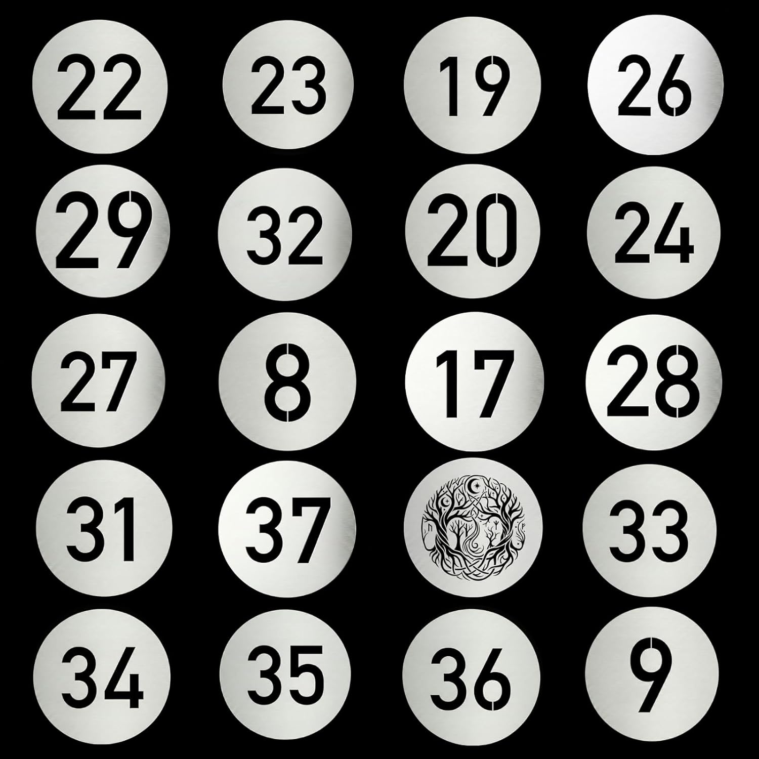 20Pcs Round Gobos Kit for Optical Snoot,66mm/2.6in Metal Plate Patterns Compatible with Godox BFP/BP-SE/OT1/OT1 Pro/Westcott,Custom Gobos Number Series for Birthday Shot/Tiktok etc