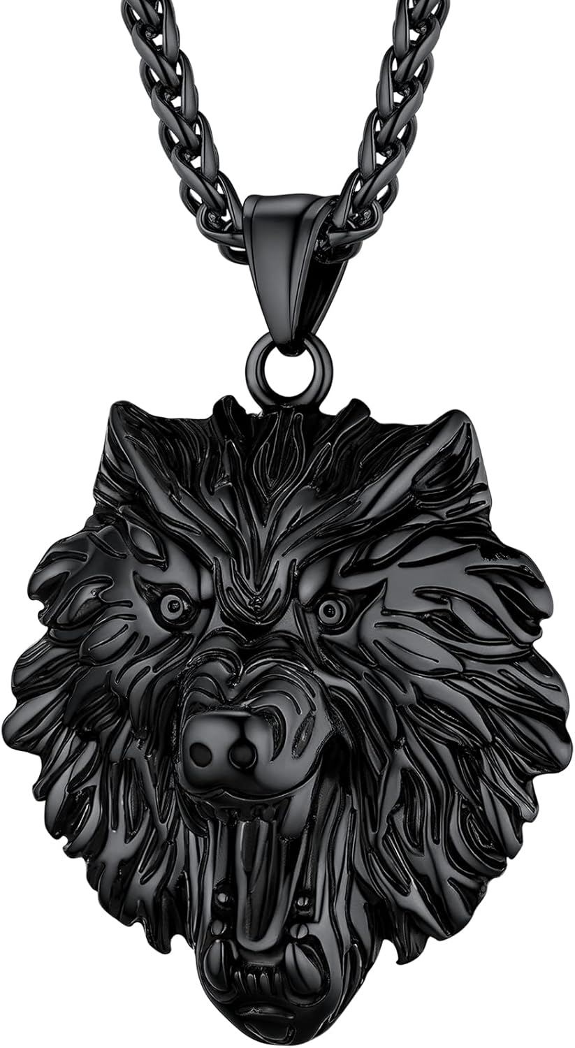 PROSTEEL Vintage Wolf Pendant Necklace for Men, Black/Gold Plated 316L Stainless Steel Masculine Viking Necklace, 22-24 Inch Adjustable, Come with Box