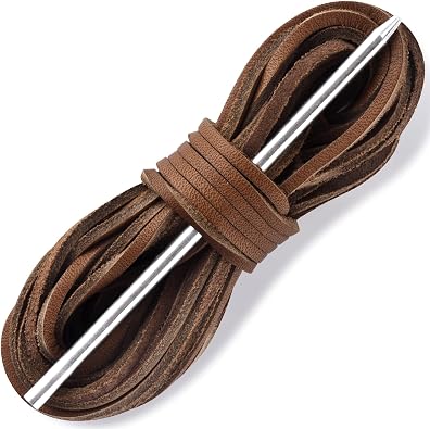 TeeLiy Leather Boat Shoe Lacing Kit, 42" Leather Shoelace for Handsew Shoes