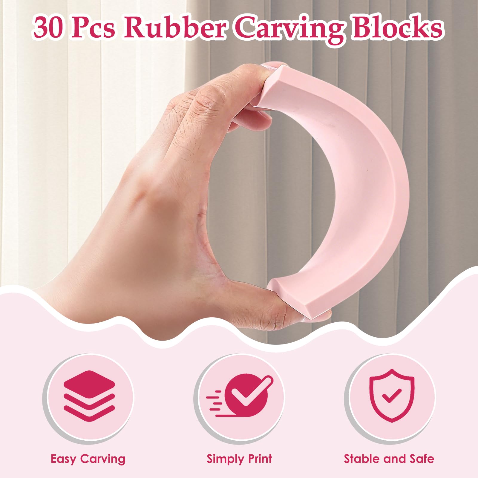 30 Stück Gummi Schnitzblöcke, 5 x 5 x 1cm Gummistempel Blöcke, Quadrat Mehrzweck Rosa Stempelblöcke Schnitzen Gummiplatte Gummiblock für DIY, Basteln, Handwerk Stempel, Gravur, Bastelbedarf Postkarten