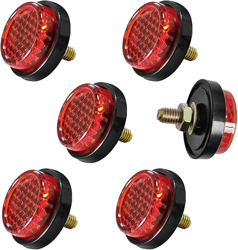 6 tornillos de perno de etiqueta reflectora roja para marco de matrícula de motocicleta, tornillo M5 redondo reflectante para bicicleta, moto,