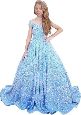 Sequin Pageant Dress for Teens Girls Off Shoulder Long Prom Dresses 2026 Ball Gown