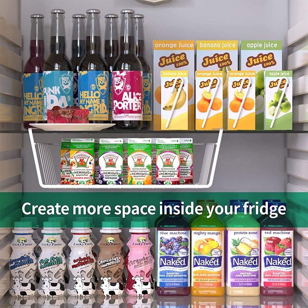 Modern Home Under Shelf Wire Storage Baskets – Hanging Organizer Rack for Cabinet, Pantry, or Closet – White Metal Basket for Kitchen, Towels, or Office – No Tools Required (Set of 2 15")